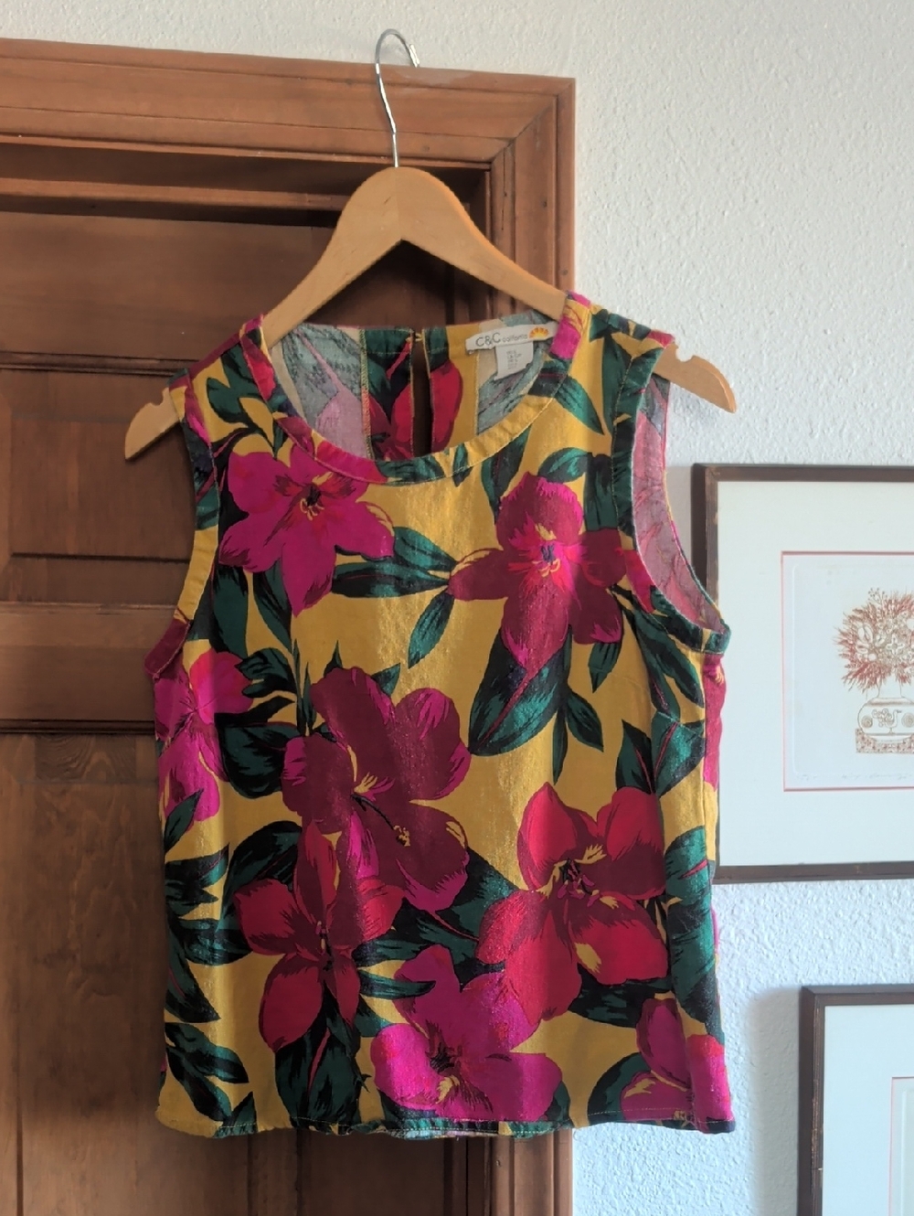 C&C California Yellow Tank Top with Pink Floral Print